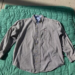 Bugle Boy Men's Blue and White Striped Shirt